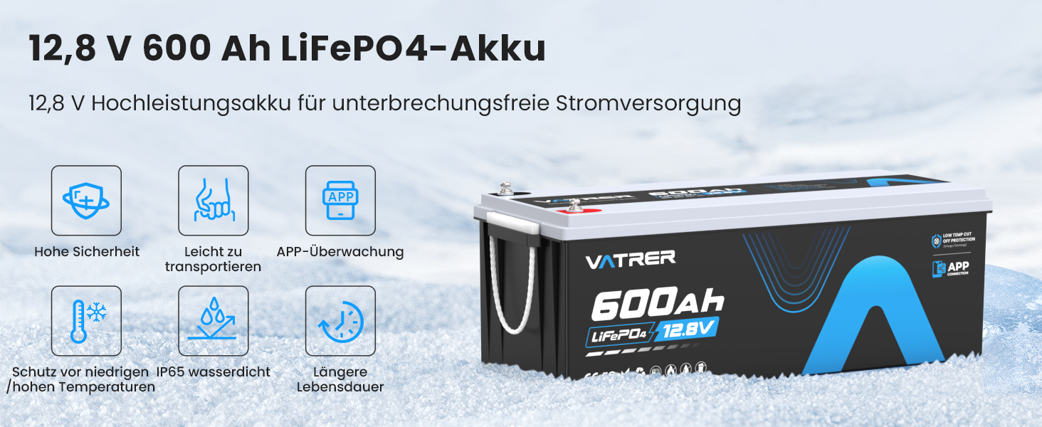 Акумулятор LiFePO4 VATRER POWER 12V 300Ah (600Ah) з функцією самопідігріву