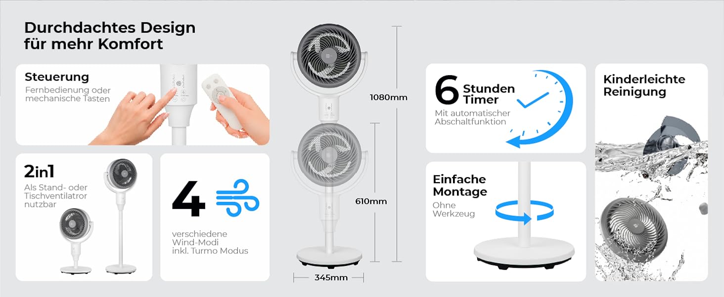 Вентилятор підлогово-настільний aeco AirX-Flow 100 з осциляцією 85° та 3 швидкостями