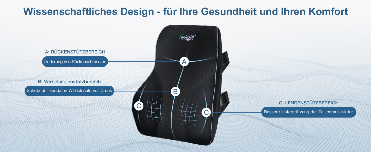 Подушка для спини Feagar для офісного крісла та дивана | Підтримка спини для офісу та дому, чорна