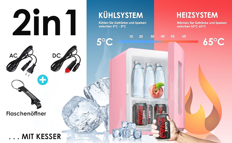 Міні-холодильник KESSER 2в1, 15 л, охолодження та нагрів, переносний, AC/DC 220-240V/12V, для авто, офісу, кімнати, кемпінгу, сірий
