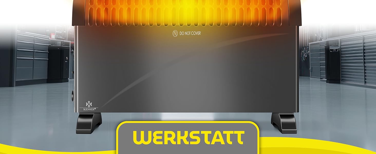 Конвектор KESSER 2000 Вт з таймером 24 год, захистом від замерзання, терморегулятором, турбонагрівом, 3 режими, ручки для перенесення, чорний