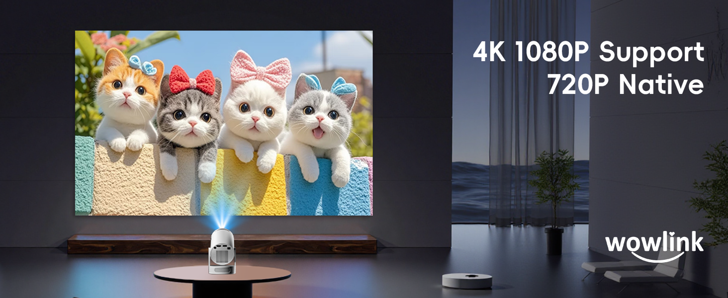 Портативний проєктор Mini Beamer 4K/1080P з WiFi 6, Bluetooth 5.4, Keystone 180°, сумісний з HDMI, TV Stick, Memory Stick, Laptop (Білий)