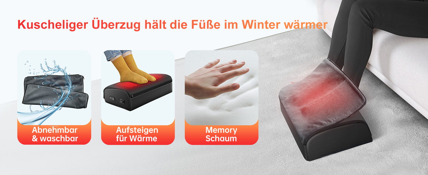 Підставка під ноги Comfier для столу, 2 режими температури (до 60°C), ергономічна підставка під ноги для офісу/дому, 2 регульовані висоти, 44x13x28 см