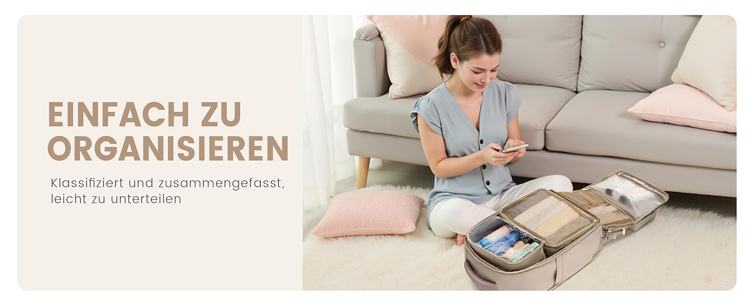 LOVEVOOK Рюкзак ручної поклажі, 40л, 17.3 дюйми, для подорожей та бізнесу, водонепроникний, 45x30x20см, світло-бежевий