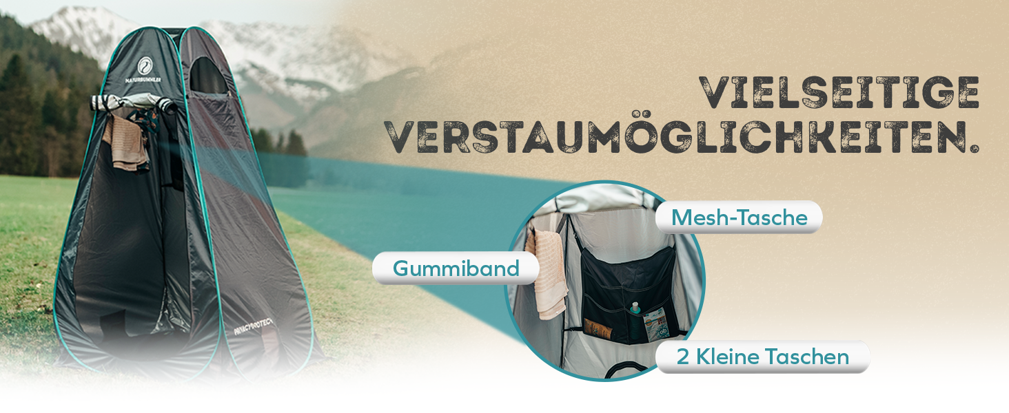 Намет для душу NATURBUMMLER Pop-Up з захистом приватності, водонепроникний, з 5 кишенями та підлогою (1,9 м) – мобільний туалетний намет, переодягальня, захист від погляду для кемпінгу, пляжу, відпочинку на природі