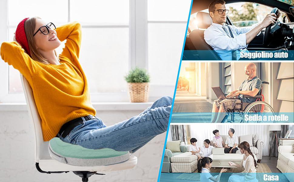 Ортопедична антидекубітативна подушка-кіль (донат) від гемороїду, простатиту та болю в копчику та спині, ергономічна сидіння для дому та офісу (Зелена)