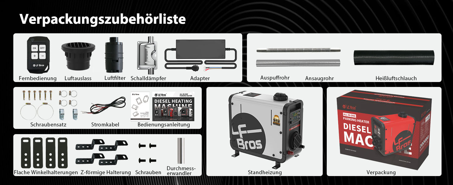 Дизельний опалювач LF Bros 5 кВт - 12/24/220-240V з пультом та LCD-дисплеєм для гаража, кемпінгу, автодому (білий)