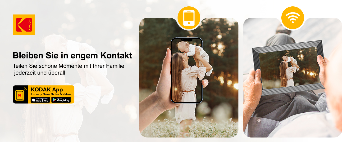Цифровий фоторамка Kodak WiFi, 10.1 дюйма, HD IPS сенсорний екран, 32GB, автоматичне обертання, WiFi, для стін, чорний