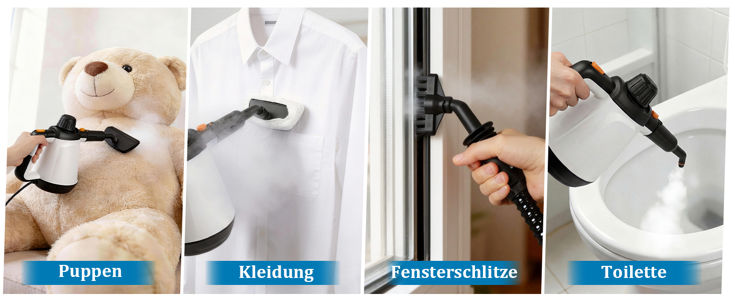 Портативний пароочисник 110°C: ефективне очищення, універсальний пристрій з 10 насадками та 5м кабелем. Ідеально для диванів, килимів, швів та видалення жиру. Колір: білий