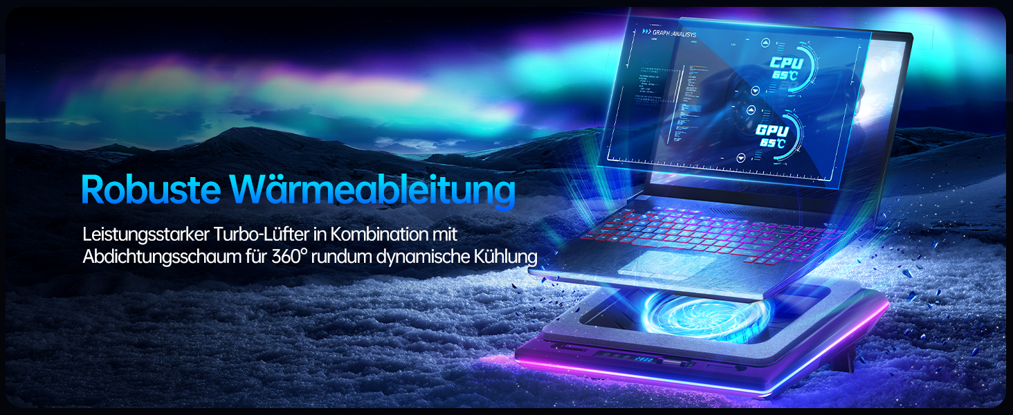 Ігровий охолоджувач для ноутбука llano V12 RGB Cooling Pad, підставка з вентиляторами, чорний