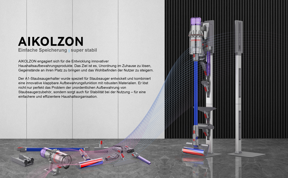 Стійка для бездротового пилососа Dyson з гачками для зберігання, сталь, сірий колір - настінний монтаж без свердління