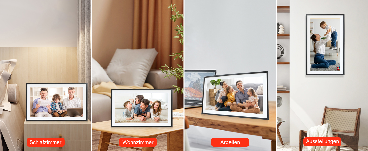 Цифровий фоторамка Frameo 15.6 дюймів: Wi-Fi, FHD IPS сенсорний екран, 32GB, автоматичне обертання, віддалене завантаження фото та відео, кріплення на стіну