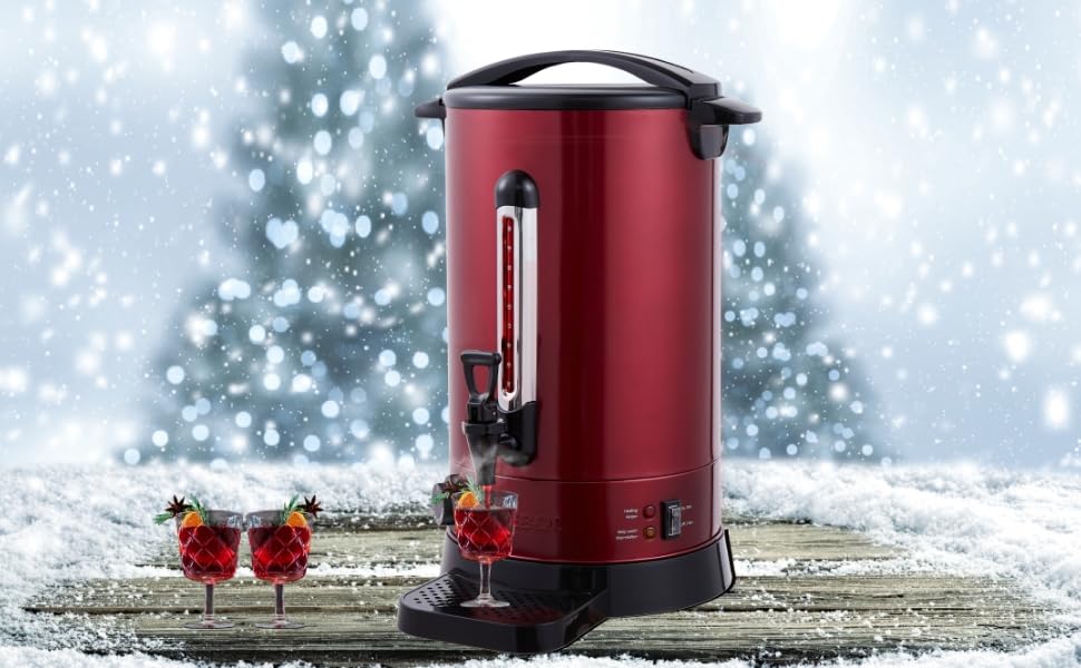 Електричний глінтвейнер Arebos 1650W - диспенсер гарячих напоїв, 20 л, з піддоном, краном, термостатом та захистом від перегріву. Регулювання температури 30-110 °C. Червоний колір.