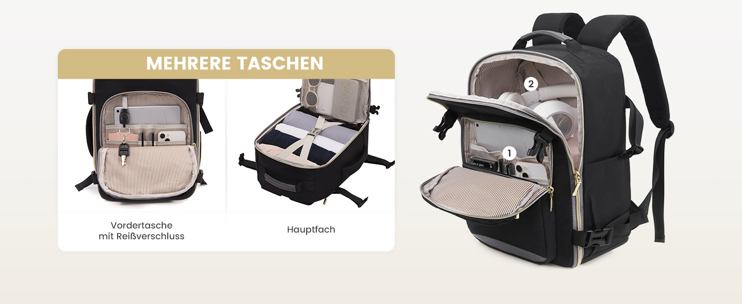 Рюкзак LOVEVOOK для ручної поклажі Ryanair, 40x20x25 см, для ноутбука 13.3 дюйма, чорний/сірий, підходить для Eurowings, Wizz Air