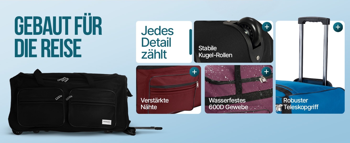 Дорожня сумка на колесах MONZANA XL 85л з телескопічною ручкою, м'який дорожній багаж, фіолетова (70x36x34 см)