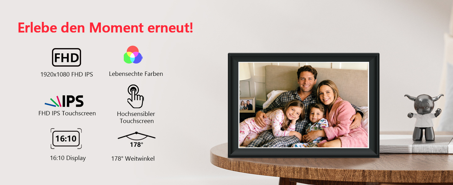 FRAMEO Цифровий фоторамка 15.6" WiFi, IPS, FHD 1920x1080, 32GB, сенсорний екран, автоповорот, для стін, віддалений доступ через додаток FRAMEO