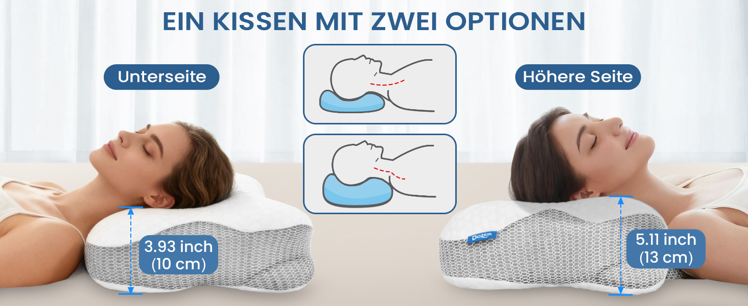 Подушка для шиї з Memory Foam, анатомічна для сну на боку та спині, біла. Ортопедична подушка для підтримки шийного відділу хребта.