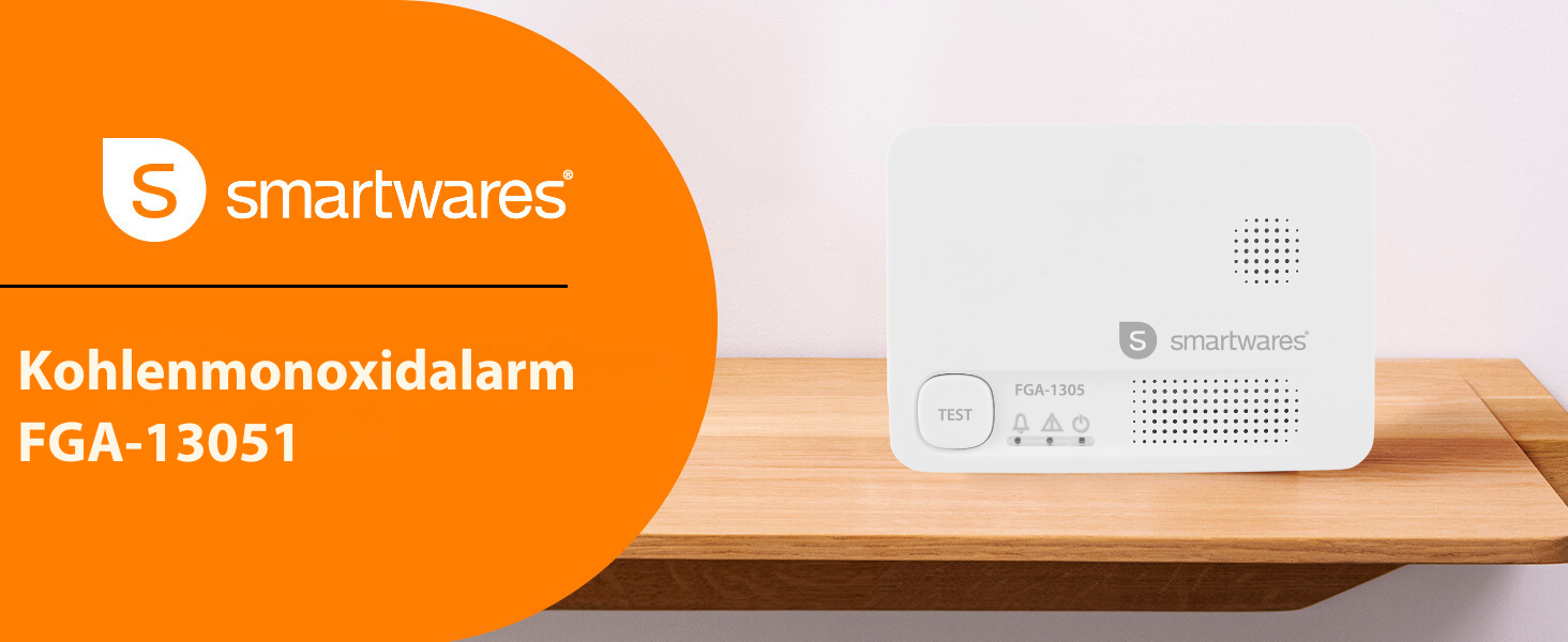 Виявлювач чадного газу Smartwares FGA-13051 з датчиком на 10 років, кнопка тестування, LED-індикатори