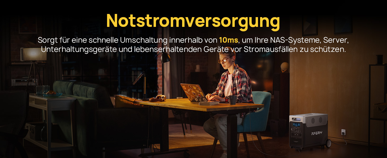 Портативна електростанція AFERIY 3840Wh з LiFePO4 акумулятором, 3600W, USV, 3 виходи 230V AC, 7200W (пікова потужність), для кемпінгу та подорожей