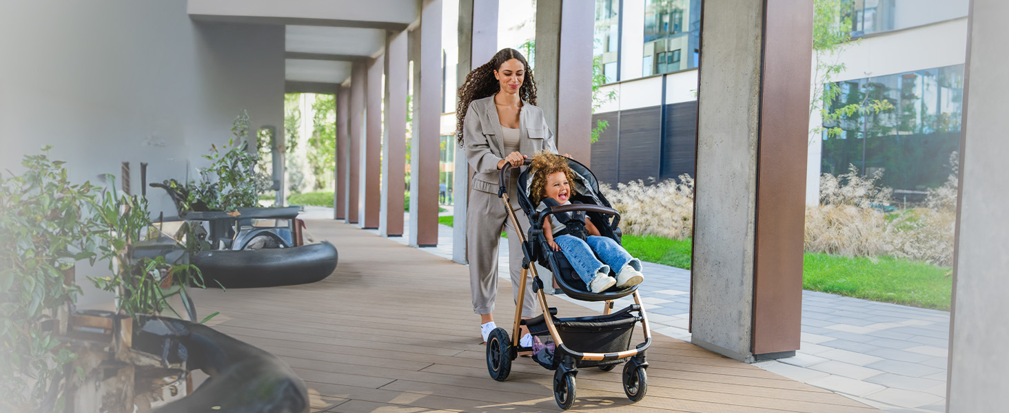 Дитячий візок Lionelo Amber 2 в 1 (Black Onyx) - універсальний, з люлькою та прогулянковим блоком, в комплекті сумка, москітна сітка, дощовик