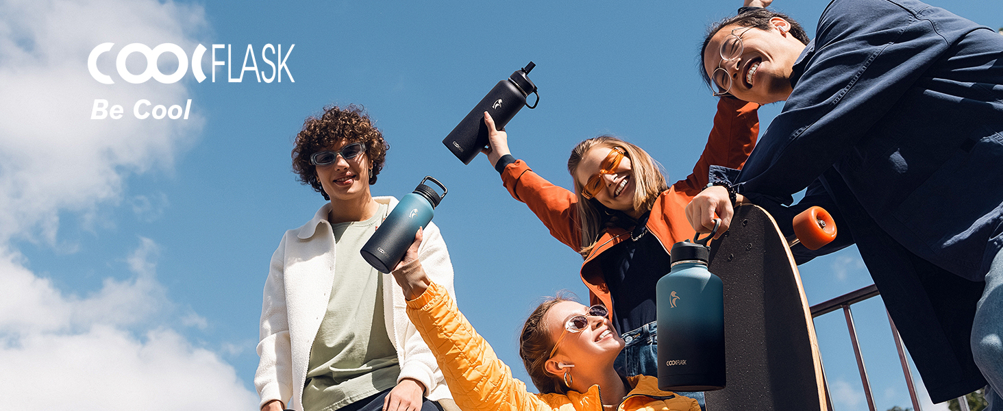 Термобутилка Coolflask 2Л зі сталі нержавіюючої з соломинкою та 3 кришками, вакуумний ізольований спорт-флакон для води та офісу, герметична, колір Indigo Black
