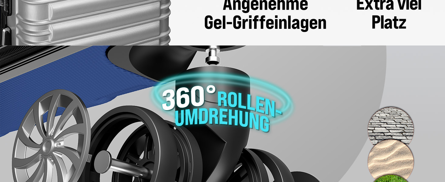 Набір валіз Monzana® 4шт: валіза, органайзер, ваги, ремінь, ручки, колеса, ніжки, блакитний колір. Розміри S, M, L, XL