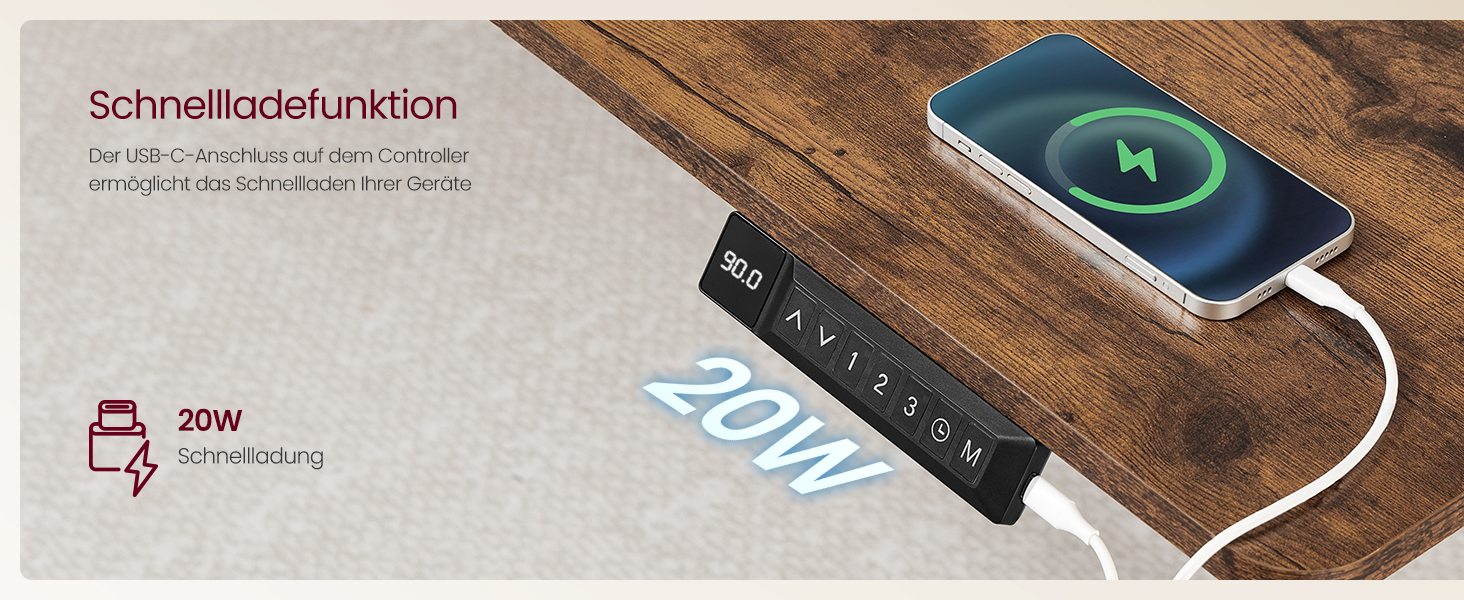 Стол для роботи VASAGLE з регулюванням висоти, USB-C, підставка для розеток, стоячий стіл, нагадування про перерви, 3 пам'яті, 180x80 см, Vintage Brown