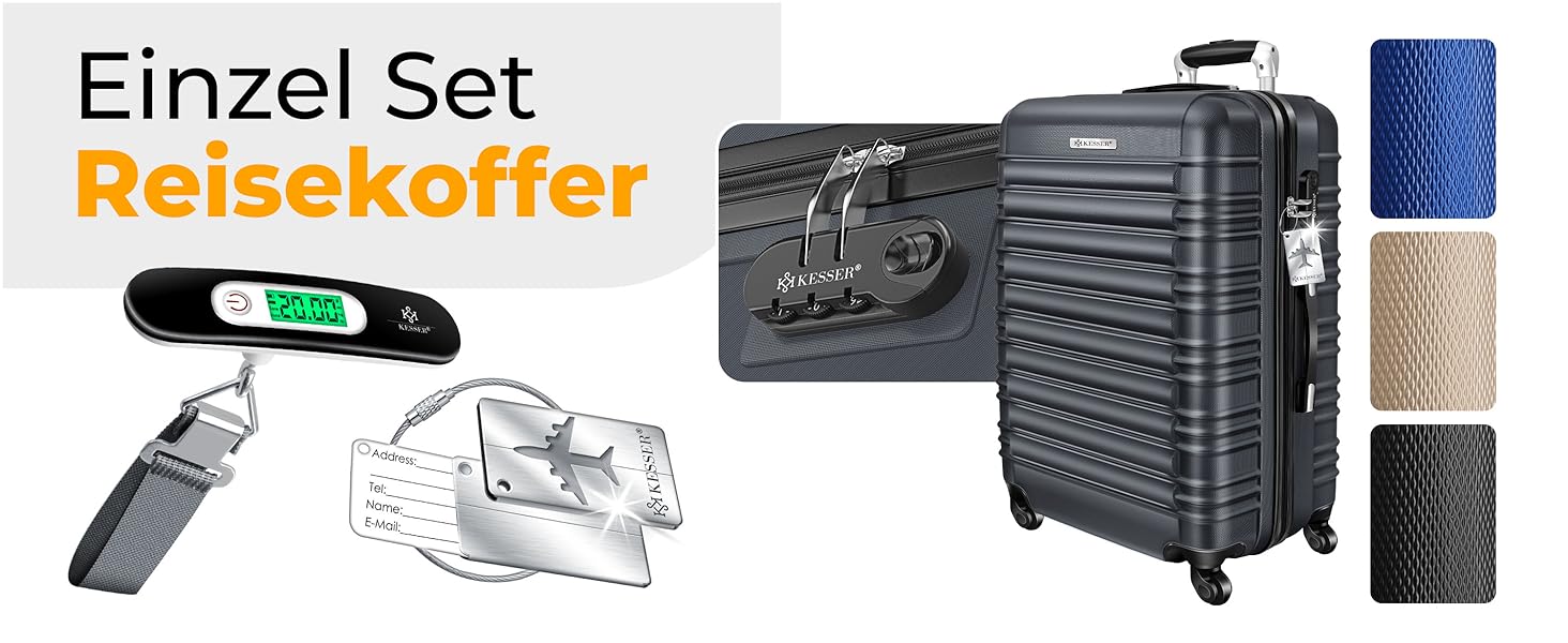 Валіза KESSER® з жорстким корпусом, вагова шалька та багажний жетон | Роликова валіза з кодовим замком, телескопічна ручка (шампань, 75 см – 120 л)