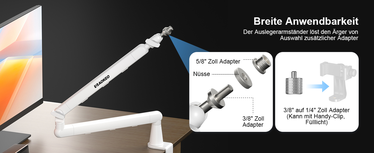 Стійка для мікрофона Aokeo AK-55 для столу, біла - для Yeti, Snowball, HyperX, Elgato