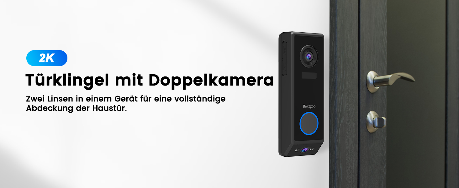 Відеодзвінок Bextgoo з подвійною камерою 2K HD, бездротовий, 10000mAh, IP67, з датчиком руху та нічним баченням