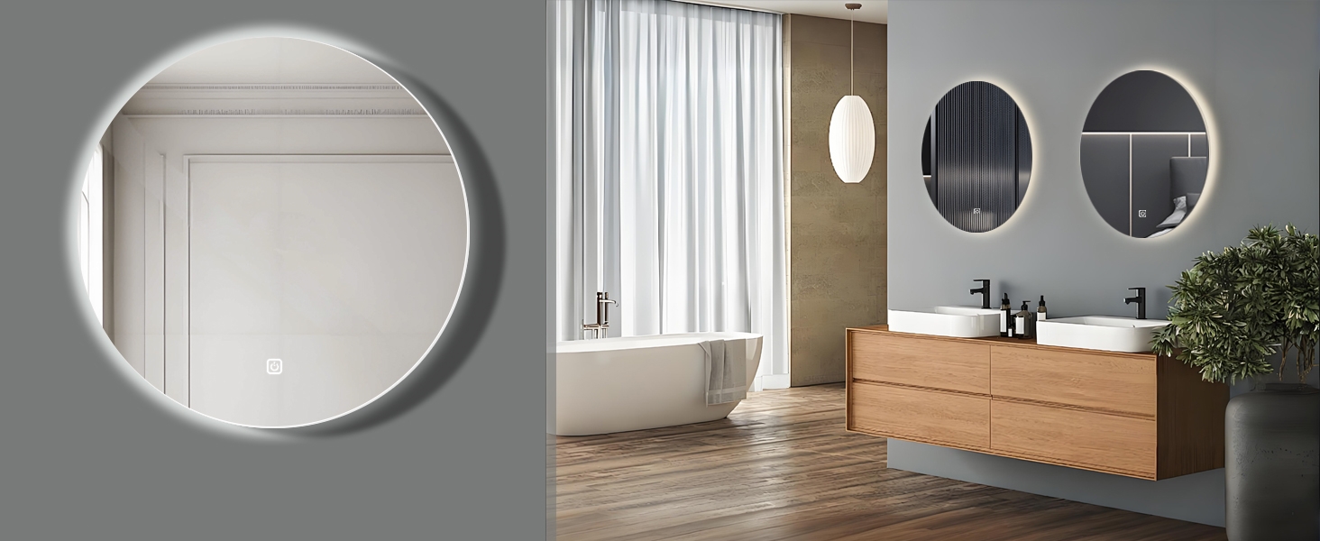 Дзеркало для ванної кімнати MYGIIVOVO круглої форми з підсвічуванням, LED, сенсорне управління, 59x59 см