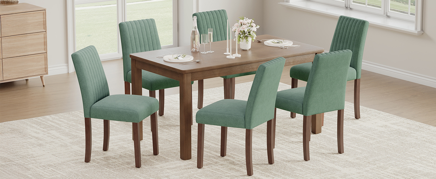 COLAMY Комплект обідніх стільців для кухні та їдальні (6 шт), зелені, з м'яким сидінням та спинкою, дерев'яні ніжки
