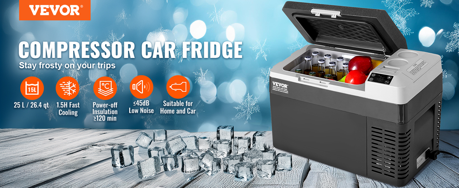 Автохолодильник VEVOR 25л портативний, 12V компресорний -20°C до +20°C для авто, кемпінгу, подорожей