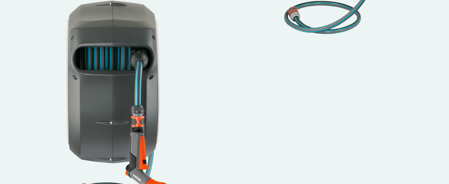 Шланг садовий Gardena RollUp M 20 м: гнучкий, з тримачем для стіни, з розпилювачем та шлангом 20 м (18612-20)