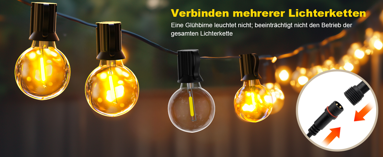 LED гірлянда зовнішня 10м, диммер, таймер, G40, теплий білий, IP44, для саду, балкона, вечірки