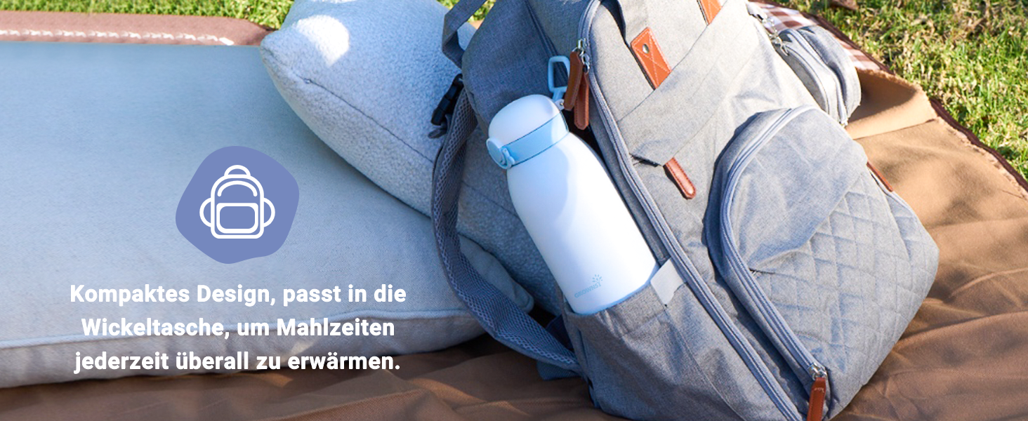 Підігрівач для пляшечок GROWNSY для подорожей: портативний, акумулятор 10000mAh, 600мл, точний контроль температури, рожевий (блакитний)