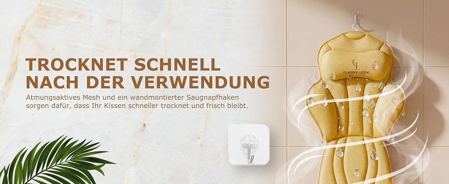 Подушка для ванни повне тіло (152x56 см) з підголівником (11 см) - підтримка шиї, спини та ніг - бежева. З сумкою для прання та подорожей, гачком для сушіння.