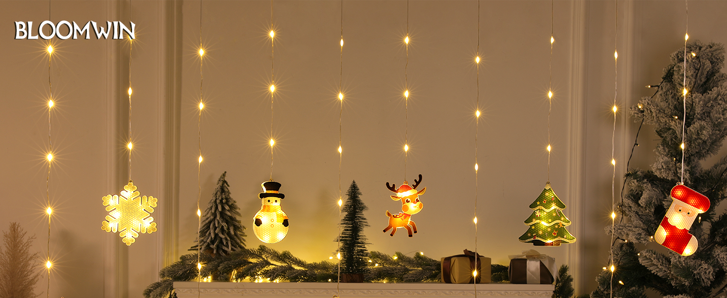 Льоново-новорічна світлодіодна штора-гірлянда Bloomwin з 3D-мотивами, 120 LED, 8 режимів, USB, тепле біле світло, для прикраси вікон та інтер'єру