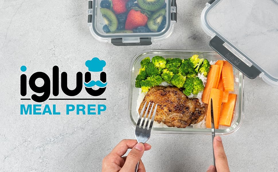 Набір скляних контейнерів для їжі Igluu Meal Prep (10 шт) — 370 мл та 1050 мл, герметичні ланч-бокси для зберігання продуктів