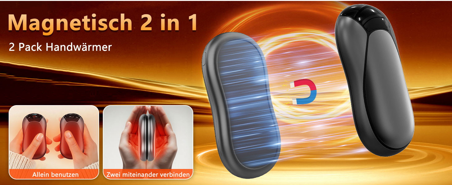 Електричні грілки для рук 2 шт. - Магнітні кишенькові грілки AI, що заряджаються, 36 годин тепла, багаторазові грілки для рук, компактні грілки для дітей, чоловіків, жінок, білий (дисплей, чорний)