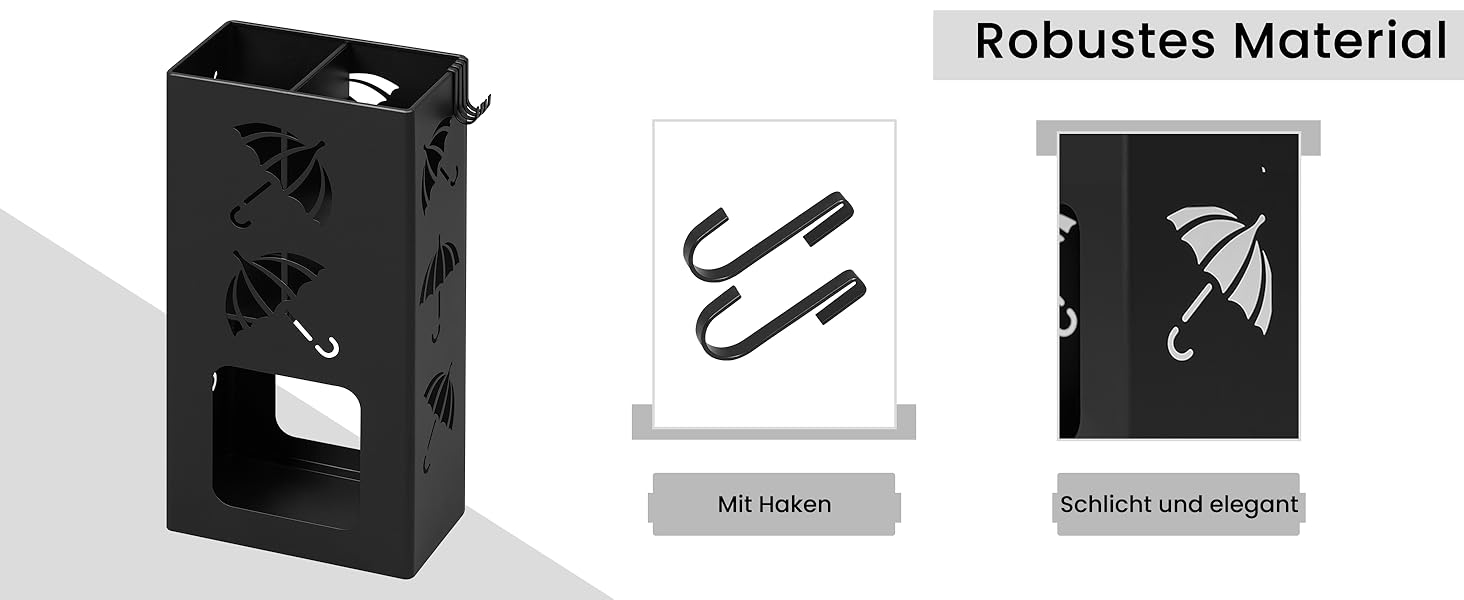 Підставка для парасоль підставкою WOLTU, 2 відділення, з 4 гачками, металева, біла, 25x49x15 см, SST16ws