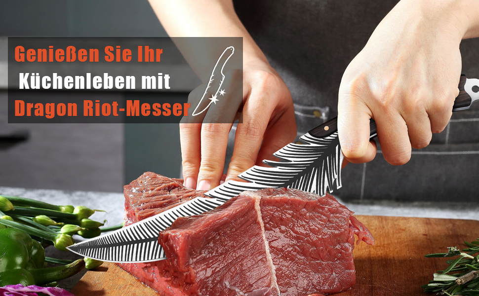 Японський кухонний ніж DRAGON RIOT: професійний, для гриля, з піхвою, для кухні, кемпінгу, приготування м'яса. Колір: коричневий