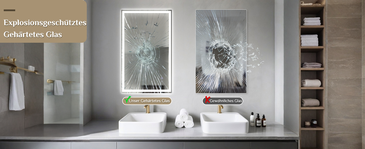 Дзеркало для ванної кімнати з підсвічуванням 80x60 см, LED дзеркало з 3 кольорами світла, регулюванням яскравості, захисне скло, сенсорне управління, функція пам'яті, запобігання запотіванню, для ванної кімнати