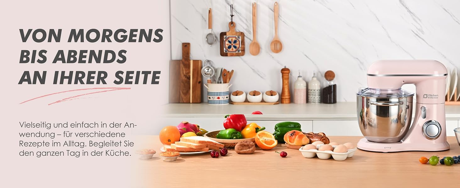 Кухонна машина Kitchen in the box Kompakte — планетарний міксер та тістоміс 3.5L/5L, 10 швидкостей, з вінчиком, гаком та міксером (Рожевий)