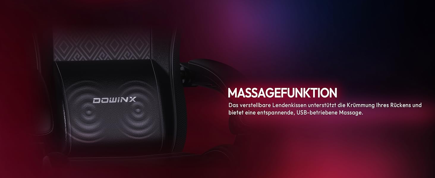 Ігровий крісло Dowinx з RGB підсвічуванням, LED крісло для геймерів з підніжкою, ергономічне крісло з масажем попереку, для дорослих, PU шкіра, білий (чорний)