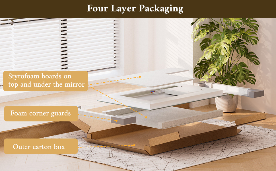 Дзеркало для ванної кімнати TETOTE з підсвічуванням 90x90 см, без рами, LED-touch, 3 кольори, регулювання яскравості, функція пам'яті