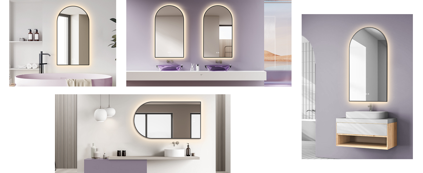 Дзеркало для ванної кімнати LED HOKO Design Turin, овальне, 45x75 см, матовий чорний каркас, сенсорне керування, світлодіодне підсвічування, зміна кольору світла (тепле/холодне/нейтральне), антизапарювання