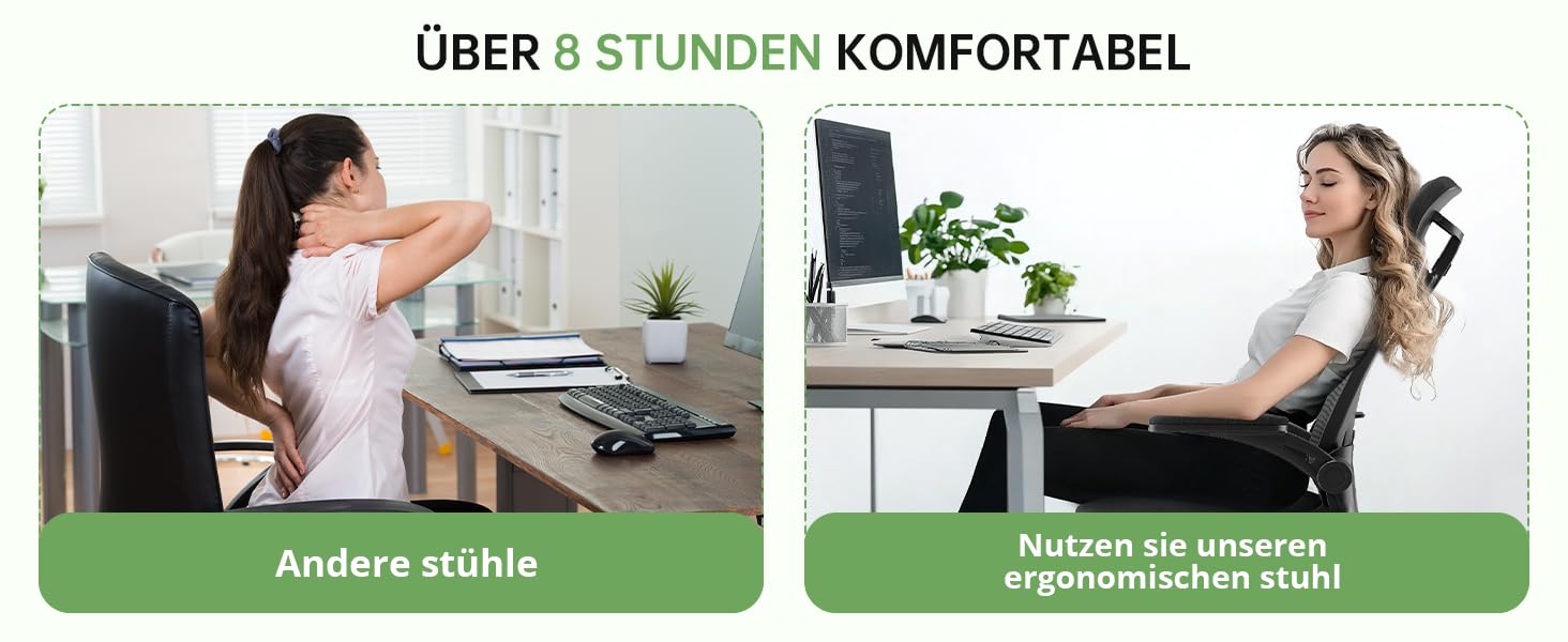 Офісний стілець Synorla ергономічний з підтримкою спини, 150 кг, чорний з підголівником