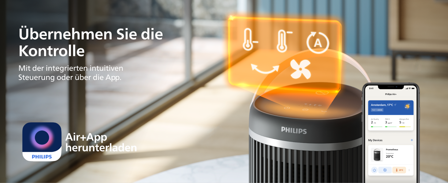 Керамічний тепловентилятор-товпік Philips Smart 5000 серії, 2000 Вт, чорний