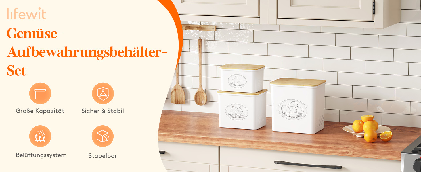 Коробка для зберігання картоплі та овочів Lifewit - набір з 3 шт. (білий)